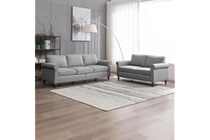 CECER 2 Piece Upholstered Living Room Sofa Set, Sectional Sofa Couch with Nailhead Trim, Furniture Sets Including 3-Seater Sofa and Loveseat for Apartment/Living Room/Bedroom/Office (Light Grey)