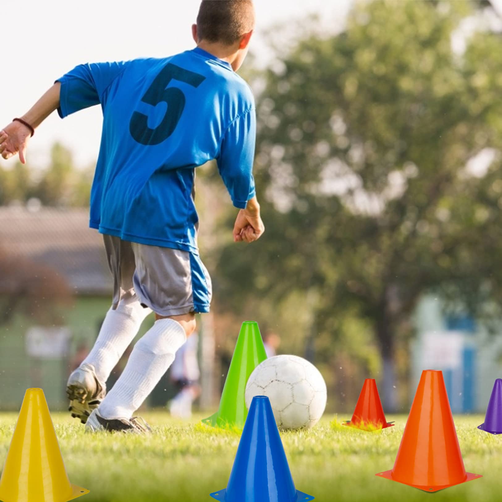 7 Inch Soccer Cones, 24 Pack Cones Sports Training Agility Field Marker Plastic Cones for Skating Basketball Football Practice Drills, Indoor Outdoor Activity Events Games Obstacle Course - 6 Colors