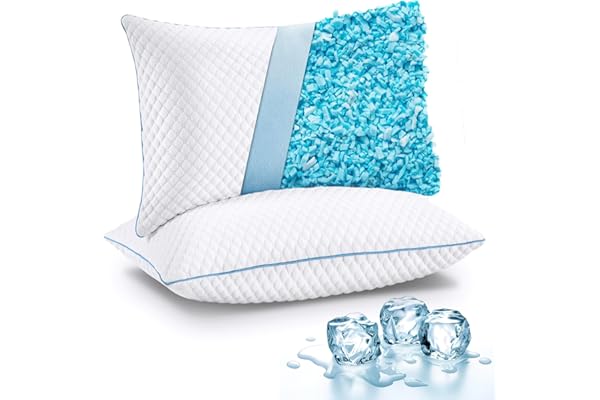 VVZ Cooling Shredded Memory Foam Pillows Queen Size 2 Pack, Adjustable Firm Bed Pillows for Side Back Stomach Sleepers, Luxur