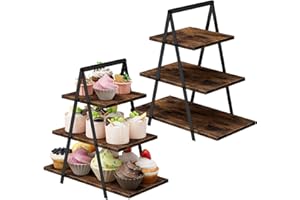 2 Pack Wooden Cupcake Stand 3 Tier Dessert Display Holder Rustic Cupcake Tower Stands for 50 Cupcakes, Rectangle Tiered Cake 