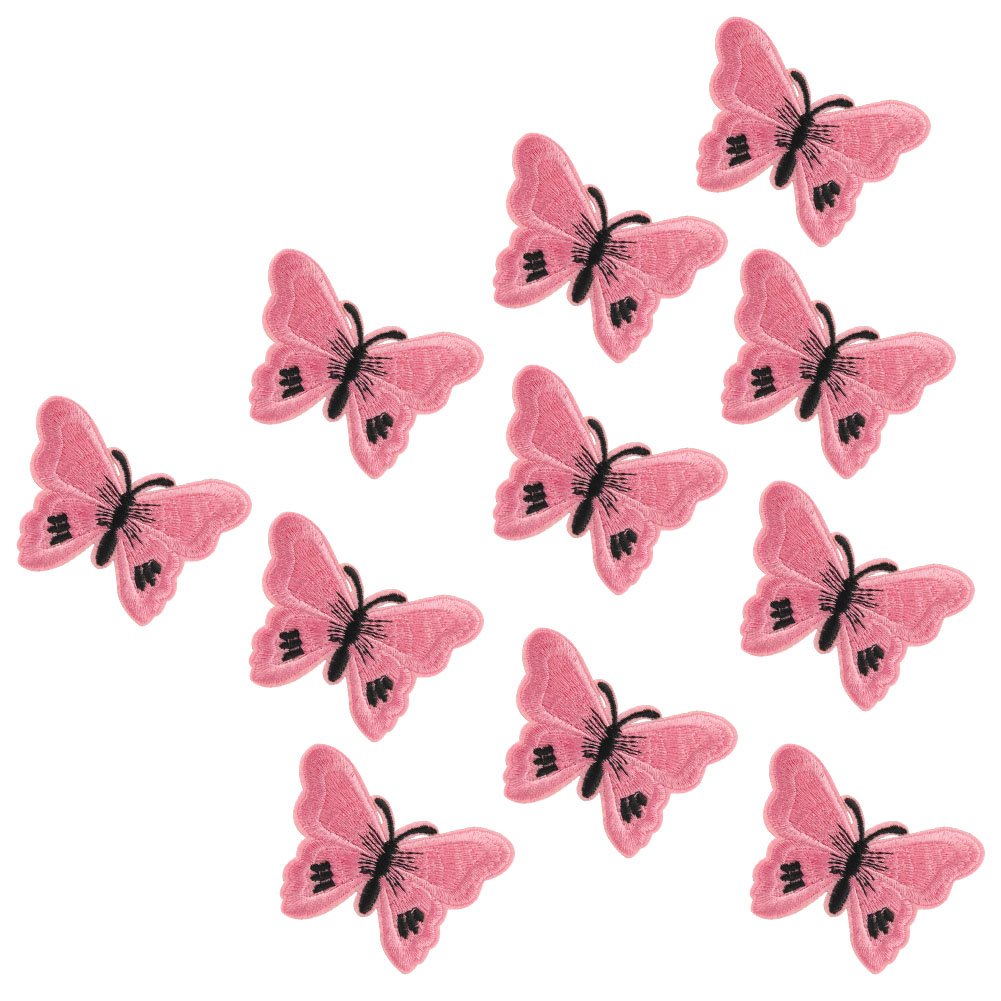 XUNHUI Pink Embroidered Butterfly Patch Iron On Clothes Insects Sticker for Garment DIY Butterflies Patches Applique 10 Pieces