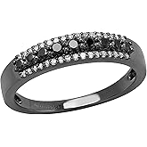 Dazzlingrock Collection 0.40 Cttw Black Rhodium Plated 10K Round Black & White Diamond Womens Wedding Band, Solid White Gold