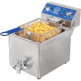 TOPKITCH 6.3Qt Electric Fryer with Oil Drain,30 Minutes Timer,Stretch forming oil tank,Lid and Solid Wire Mesh Basket,Light Duty Commercial Electric Countertop Deep Fryers-120V,1800W