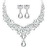 Hicarer Bridal Teardrop Cluster Crystal Jewelry Set for Women Necklace Earrings Wedding