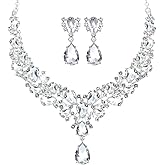 Hicarer Bridal Teardrop Cluster Crystal Jewelry Set for Women Necklace Earrings Wedding