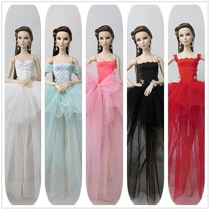 Leoie 5pcs/Set Mini Dress Delicate Gauze Party Dress Set for 30cm Toy Combination A