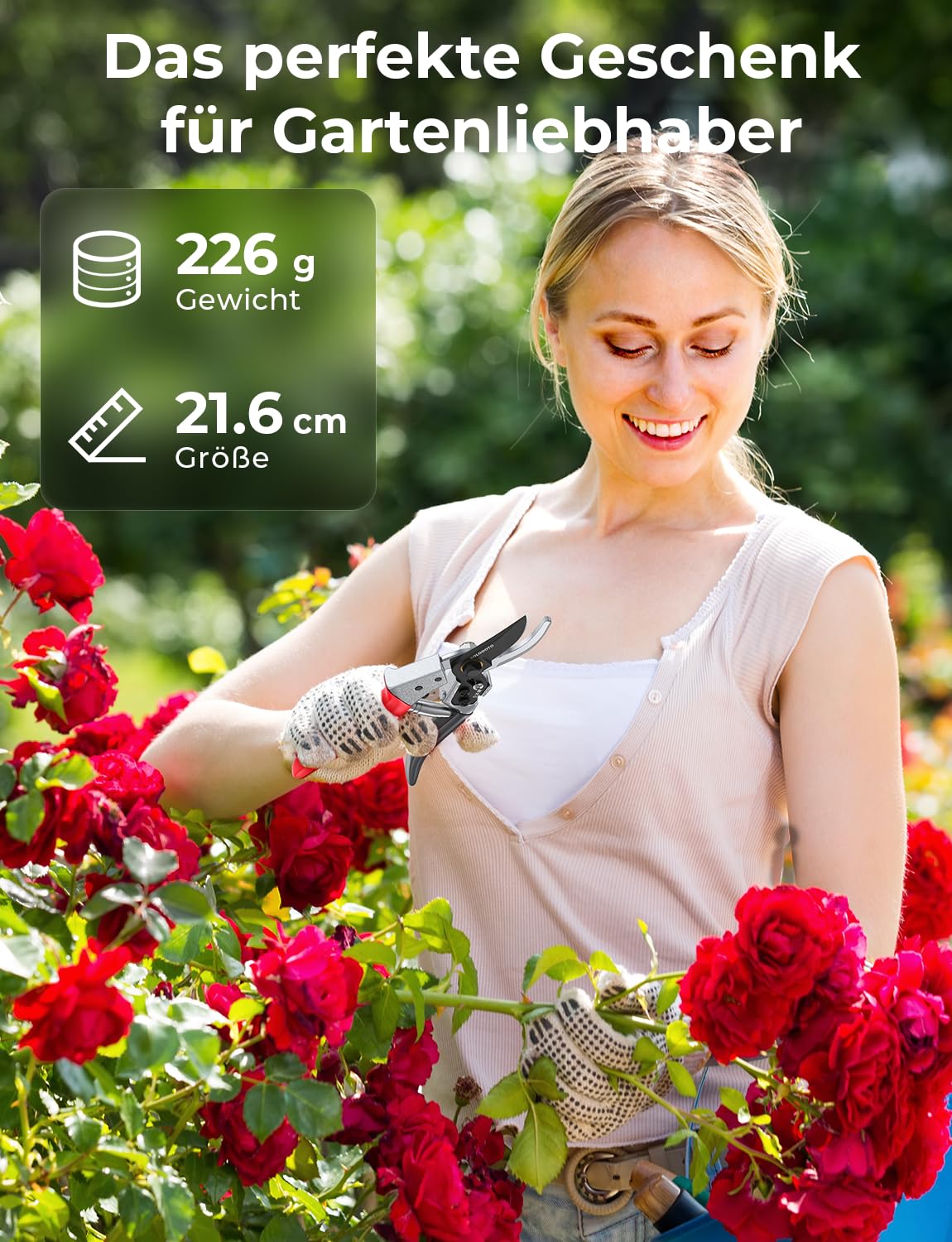 SOLODOTO Profi Gartenschere – 6× schärfer, Japanischer SK5-Kohlenstoffstahl, Bypass-Schneide, 25 mm Schnittdurchmesser, für trockenes, frisches Holz, Profi Rosenschere, Pflanzenschere 6