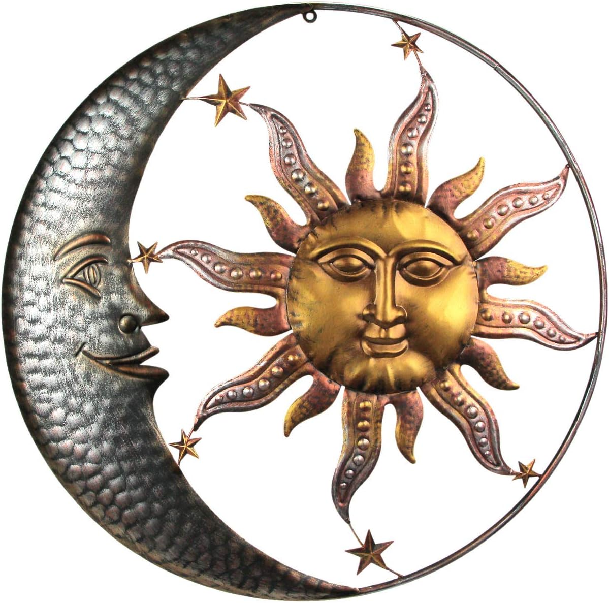 Direct International 28 Inch Diameter Three Tone Metal Art Celestial Sun and Moon Indoor Outdoor Wall Hanging