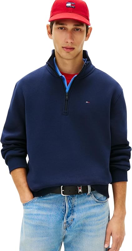 TJM Reg DM0DM20339 Sweat-Shirt en Polaire à col Montant 1/4 de Fermeture éclair pour Homme, Bleu Marine foncé, M