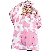 Giggling Getup Wearable Blanket Hoodie for Women and Men Sherpa Fleece Hooded Blanket Sweatshirt Warm Cozy Sherpa Wearable Throw Oversized Hoodie with Giant Pocket & Sleeves for Adult Strawberry Cow