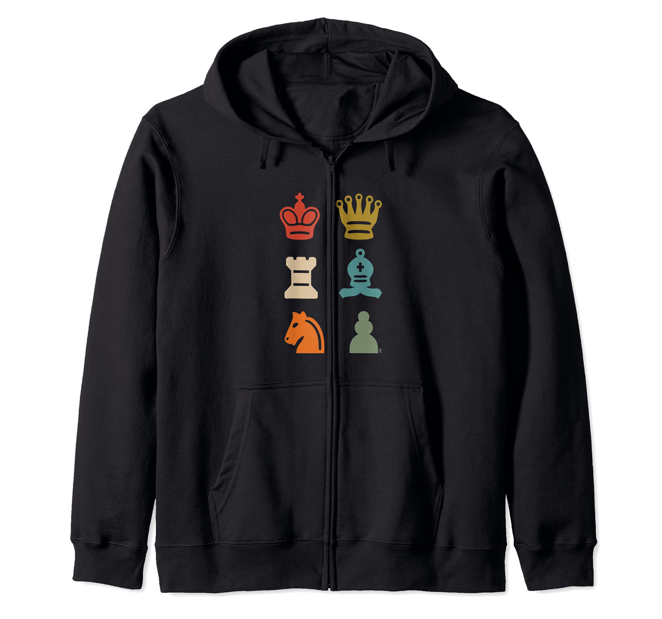 Retro Chess Pieces Checkmate King Queen Knight Rook Zip Hoodie