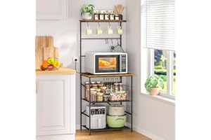 DAOUTIME 4 Tier Coffee Bar Station, Kitchen Stand with 8 S-Shaped Hooks, Large Space Coffee Station Table, Farmhouse Coffee Bar Shelf, Bakers Rack for for Kitchen, Living Room, 23.62" W x 15.74" D x 57.13" H