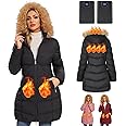 QTREE intelligence Women heated jacket with 2Pcs 12000mAh batteries heated coat with faux fur hood
