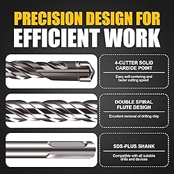 Becollo 4-Pieces SDS-Plus Rotary Hammer Drill Bit