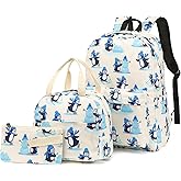 Kouxunt Girls School Backpacks for Kids Teens, 3-in-1 School Bag Bookbags Set with Lunch Bag Pencil Case