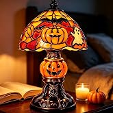 quisenti Handmade Halloween Painted Lamp, Pumpkin Lamp with Bat Pattern Hand-Painted, USB Powered Night Light for Halloween Decor and Decorations