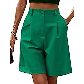 HOTOUCH Bermuda Shorts for Women Summer Dressy Casual Elastic High Waisted Wide Leg Knee Length Shorts with Pockets