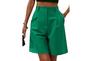 Hotouch Womens Shorts Summer Bermuda Shorts Casual Elastic High Waisted Wide Leg Shorts with Pockets