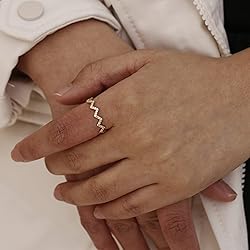 ASCOMY Dainty CZ Wave Ring 14k Gold Plated Handmade