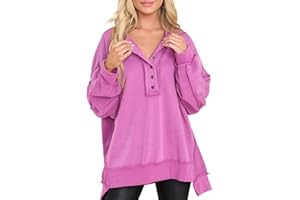 AlvaQ Women's Oversized Sweatshirt Casual Long Sleeve Button Henley Neck Pullover Tunic Tops Outfits