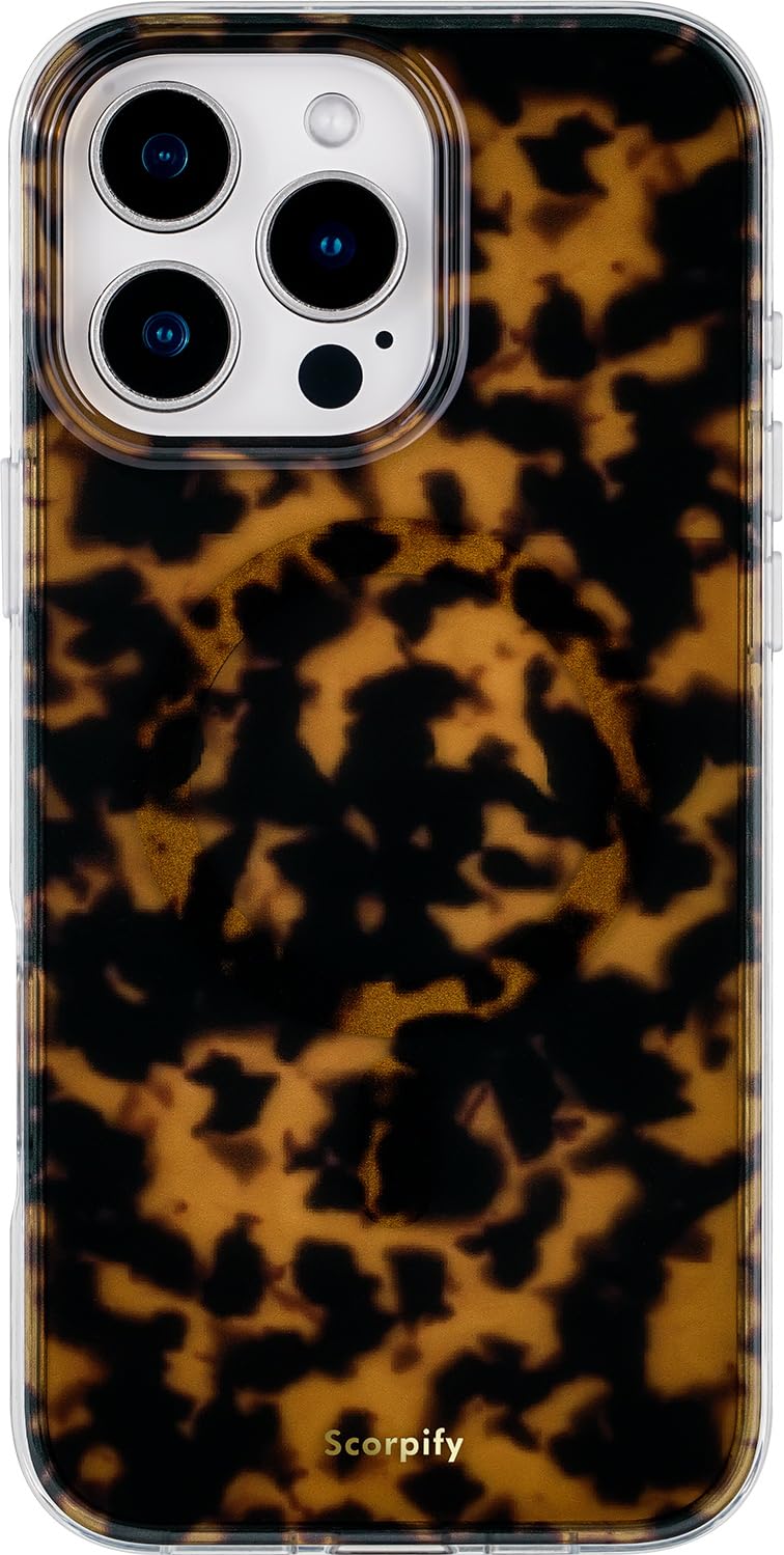 SCORPIFY for iPhone 16 Pro Max Case [Compatible with MagSafe] with Brown Tortoise Shell Design, Cute Brown Magnetic Phone Cover for Women Girls, Slim Shockproof Bumper Image