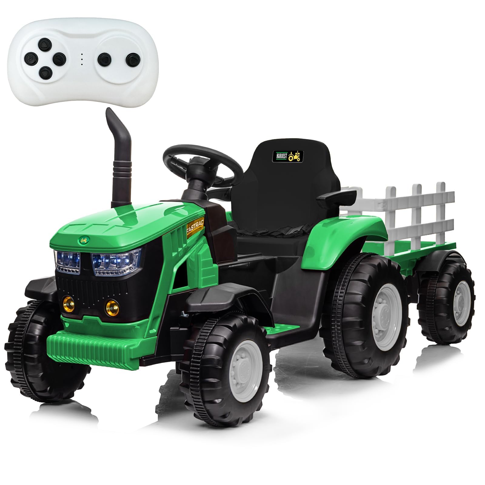 Photo 1 of Kids Ride On Tractor, 12V Battery Powered Tractor Car Toy with Detachable Trailer and Remote Control, Safety Belt, Dual 35W Electric Vehicles for Boys Girls, Green MODEL 12VTRTR 