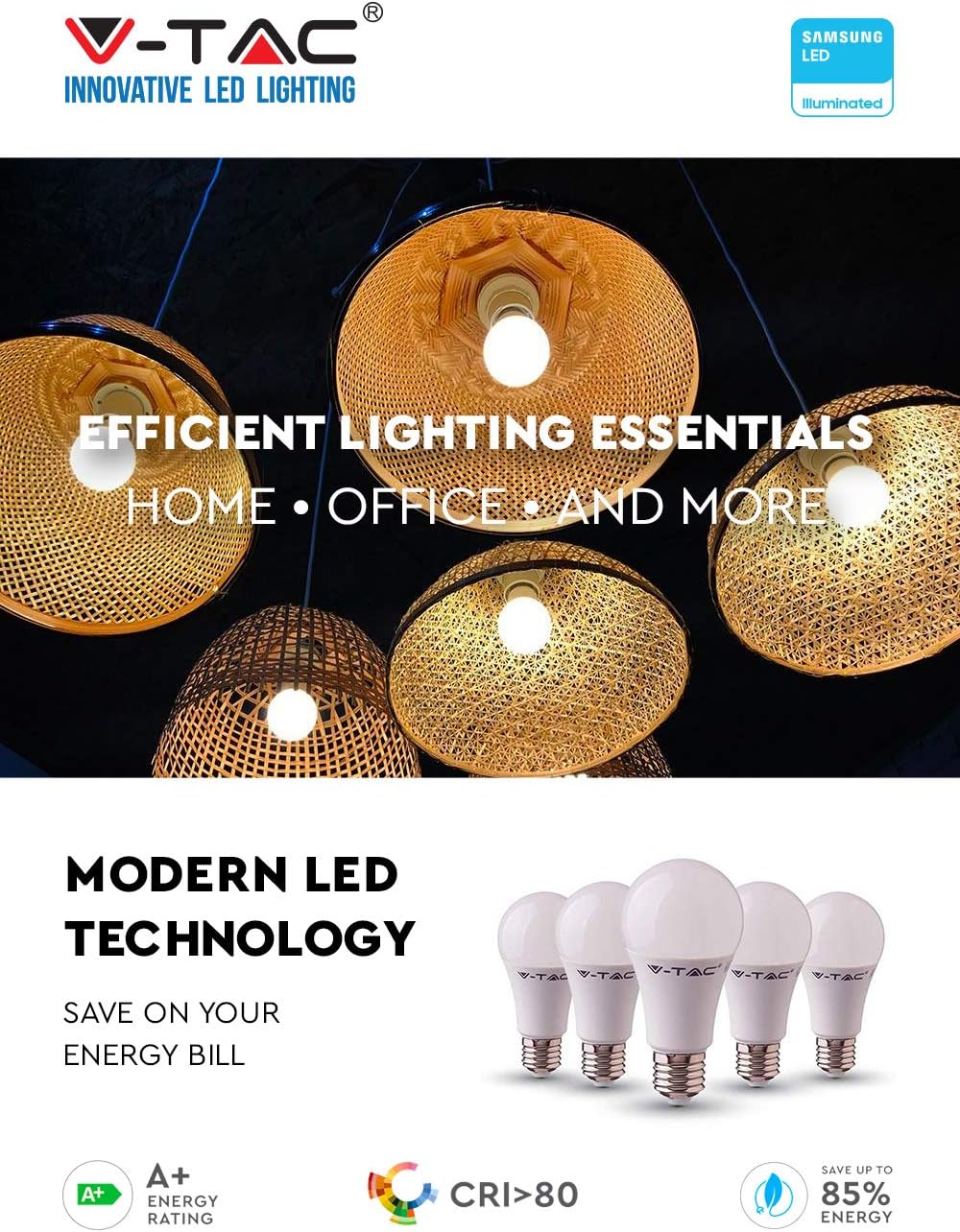 V-TAC 9W LED A58 Bulb, White, 5 Count (Pack of 1) - Image 4