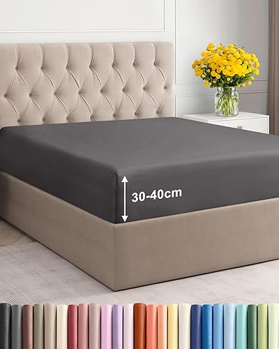 Spannbettlaken 180x200cm Dunkelgrau - Extra Tiefes Spannbetttuch für Matratzen & Boxspringbett bis 40cm (16\
