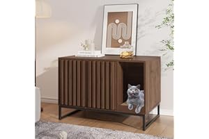 Halitaa Cat Litter Box Enclosure, Modern Hidden Litter Box Furniture with Scratch Pad, Indoor Cat Washroom House End Table, Entryway Bench for Livingroom (Walnut)