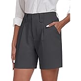 MoFiz Dress Shorts for Women Business Casual Summer Pleated Tailored Elastic Waist Work Office Trouser Shorts with Pockets