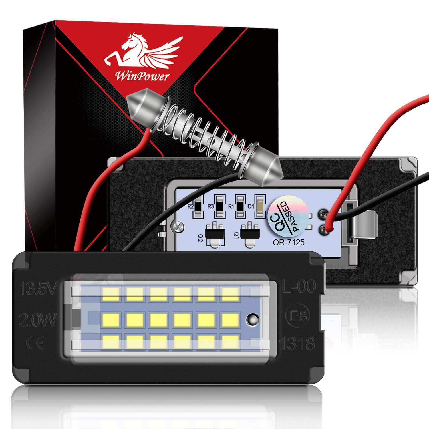 WinPower Error Free LED License Number Plate Light Assembly Cool White Lamps Bulb for R55/R56/R57/R58/R59, 2 Pieces