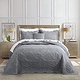 HZ & HY Oversized King Bedspread 128x120 Extra Wide, Quilted Coverlet Bedding Set, Lightweight Thin Comforter, Reversible, Luxurious, 5 Piece, 100% Microfiber, Grey