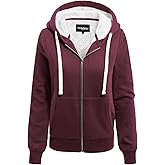 MixMatchy Women's Casual Basic Sherpa-Lined Fleece Full Zip Up Cozy Hooded Sweatshirt Jacket