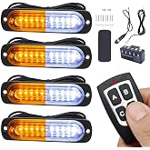EASE2U E Led Strobe Lights for Trucks Vehicles Suvs,12-24v 4pcs Emergency Warning Caution Hazard Construction Slim Sync Feature Car with Main Control Surface Mount (White Amber)