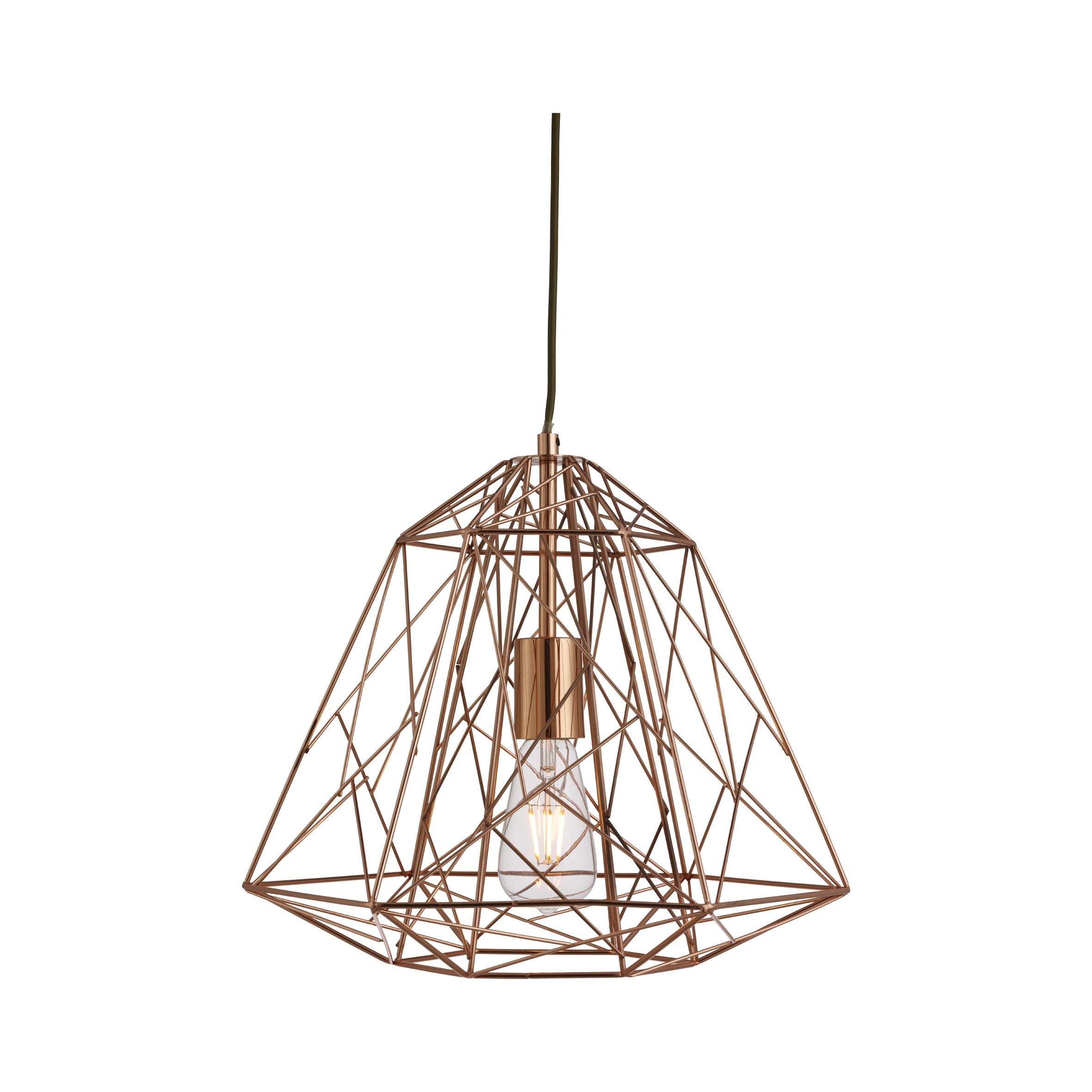 Searchlight Copper Geometric Cage Pendant Light Lamp Chrome Copper, 60 W