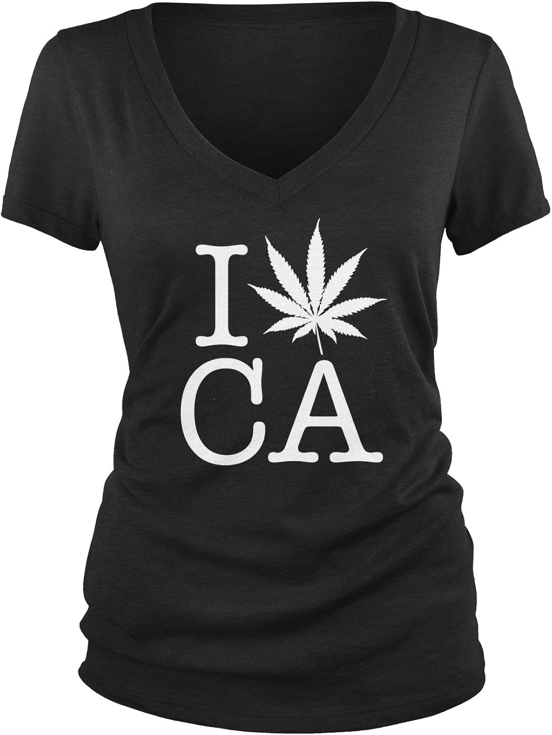 Amdesco Junior's I Love CA, Pot Leaf Cali Weed V-Neck T-Shirt