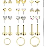 18G Threadless Nose Studs For Women Men - Hypoallergenic 316L Surgical Steel Nose Rings Hoop CZ Lip Labret Septum Medusa Nose Rings Studs Push In Flat Back Earrings Cartilage Helix Conch Nostril Tragus Piercing Jewelry