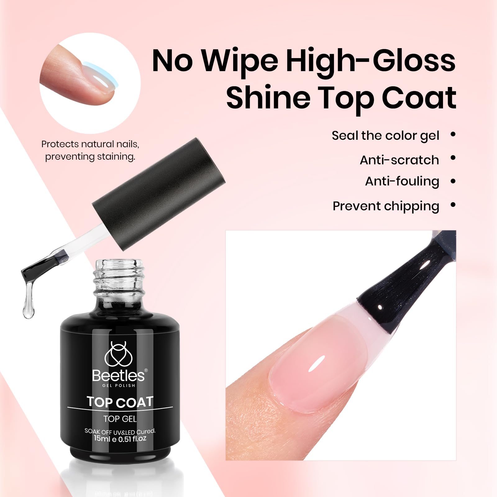 Beetles Hema Free Pink Builder Gel with No Wipe Gel Top Coat and Base Coat Shine Finish and Long Lasting, Soak Off LED Jelly Nude Builder Nail Strengthener Extension Thickening & Repair - Image 4