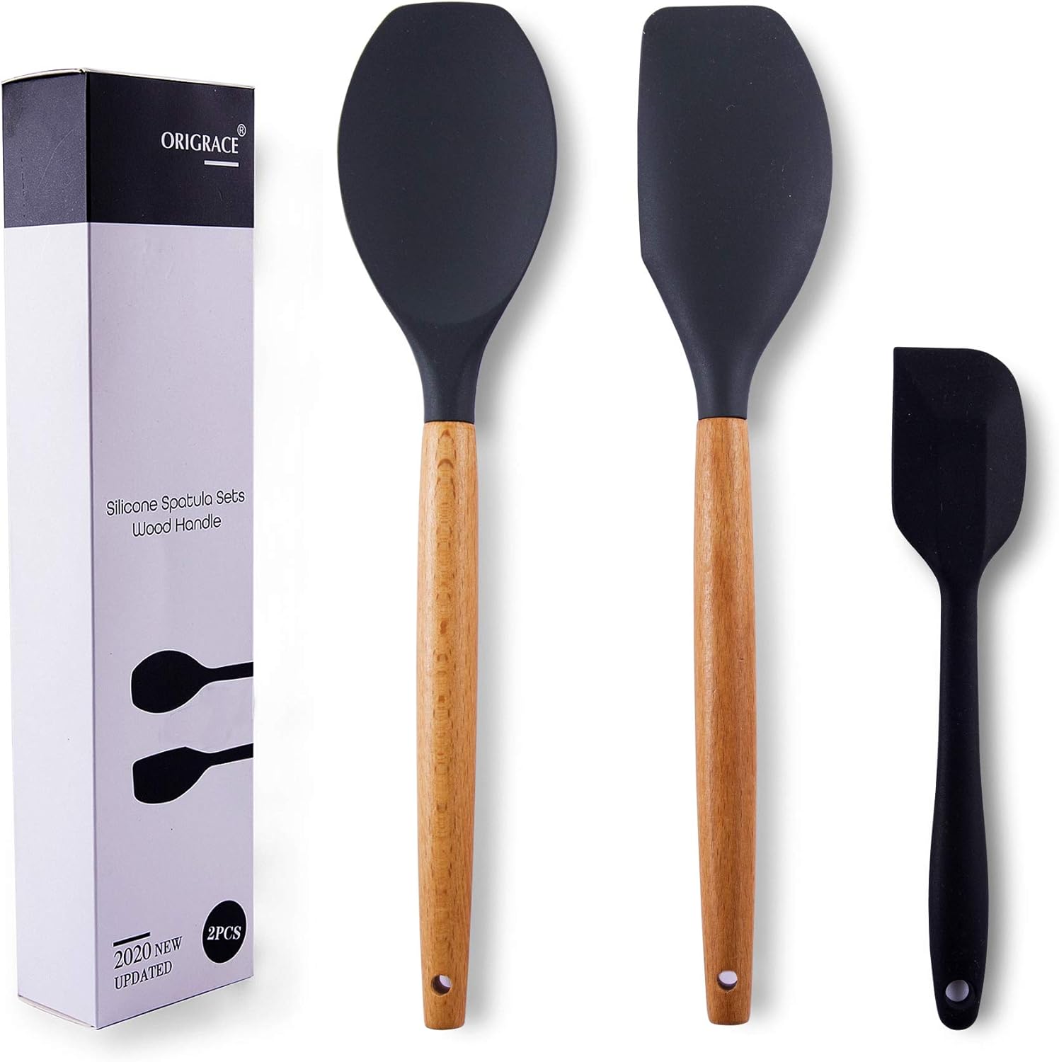 Heat Resistant Silicone Spatulas Set 6pcs black Seamless Design Non