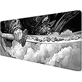Katana Gaming Mouse Pad Japanese Samurai Sword Black White Mousepad Extended Large Laptop Keyboard Non-Slip Rubber Base with Stitched Edges for Home Office Computer Keyboard Laptop 31.5x11.8 Inch
