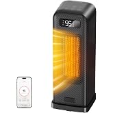 FLANUR Space Heater for Indoor Use, 1500W Smart Electric Heater, Black | 15.5 Inch Portable Heater for Office Bedroom , App and Voice Control, ECO Thermostat, 36dB Quiet, 70&deg; Oscillation, 12H Timer