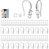 220PCS Earring Findings for Jewelry Making, Silver Earring Hooks with Cubic Zirconia Hypoallergenic Fish Hooks for DIY Earrings