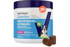 Vetnique Glandex Daily Probiotics for Dogs with Prebiotics to Support Gut Health with Fiber and Digestive Enzymes, Probiotic Chews or Powders (60ct Chews, Bacon Chews)
