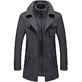 CHARTOU Men's Thermal Single Breasted Wool Blend Coat Business Peacoat with Detachable Zipper
