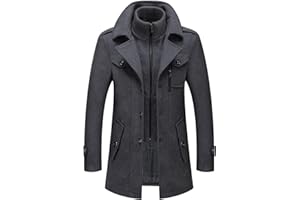 CHARTOU Men's Thermal Single Breasted Wool Blend Coat Business Peacoat with Detachable Zipper