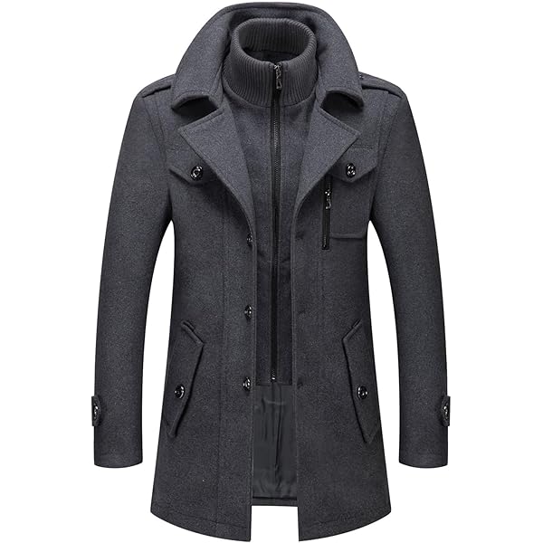 FTCayanz Men's Wool Coat Winter Slim Fit Pea Coats Single Breasted