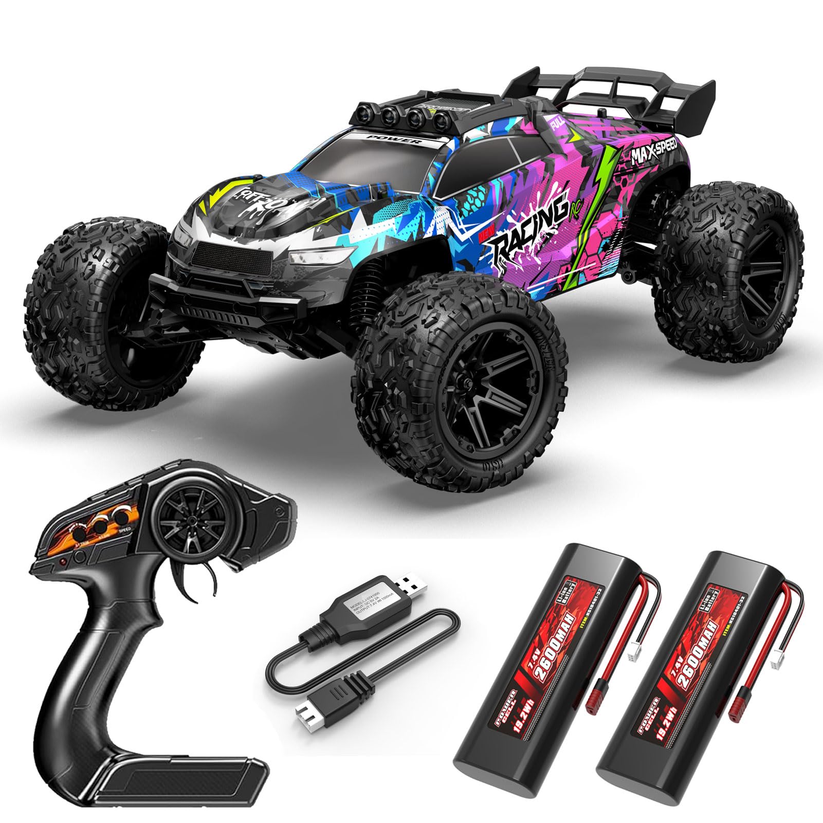 Norkbeng 1:8 Scale High Speed Remote Control Car, 50KM/H RC550 Motor, 2.4GHz Full Proportional Control, All Terrain Off Road RC Truck with Upgraded LED Lights, Racing Vehicle for Adults Boys