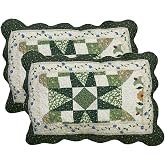 vctops 2-Piece Boho Cotton Quilted Bed Pillow Shams Floral Printed Patchwork Pillow Shams Set, Standard Size (606 Green, 20"x28")