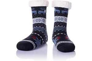WEVIAS Men's Fleece Lined Cozy Extra Thick Slipper Socks Winter Non-Slip Fuzzy Home Sleeping Stockings