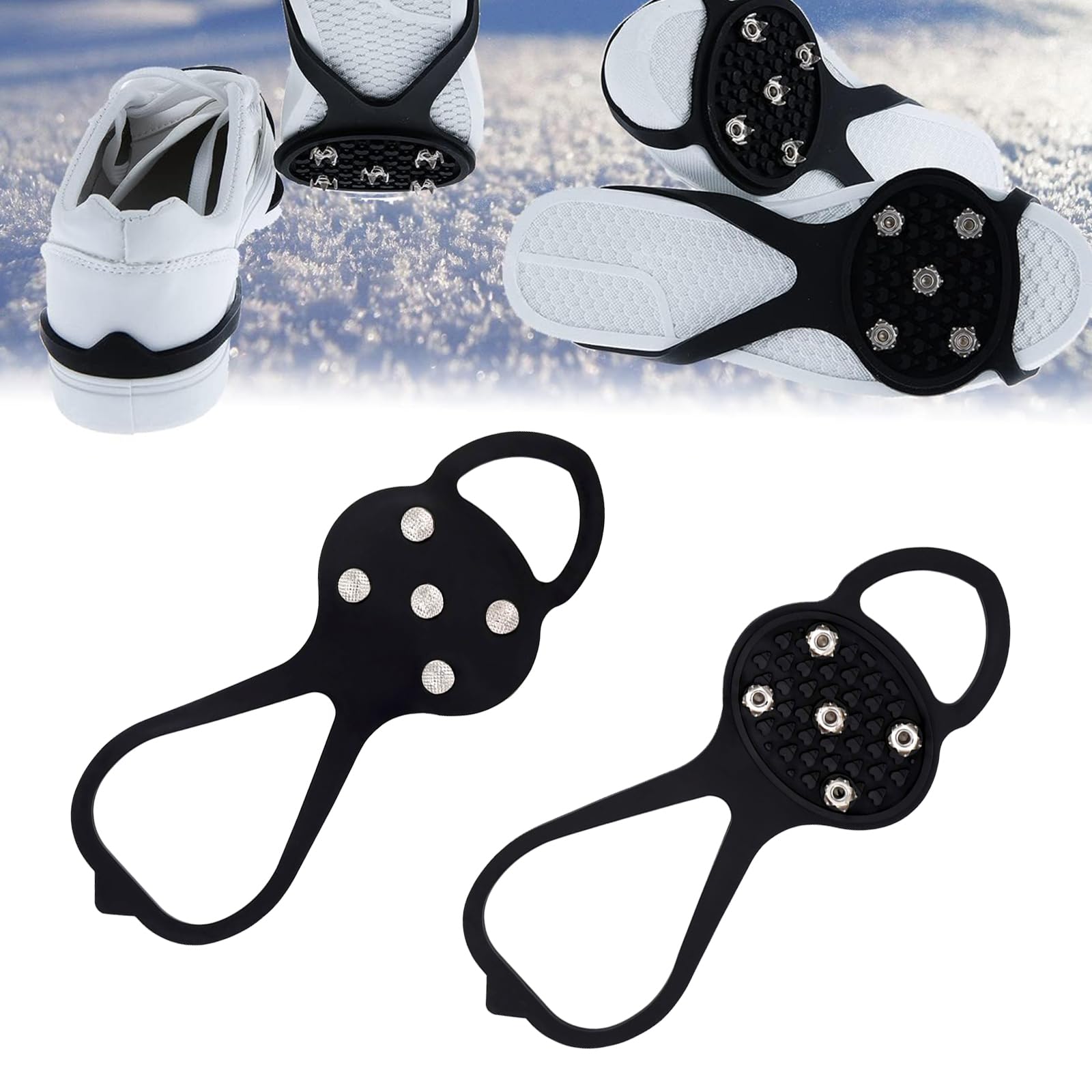 KIPTVO Gripper Spikes for Shoes, Crampons, Ice Cleats for Shoes and Boots, Silicone Stainless Steel Grippers Shoe Spikes Grips, Universal Non-Slip Gripper Spikes Anti-Slip Over Shoe Durable Cleats